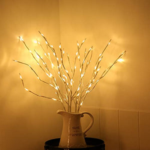 3 Pack 60 LEDs White Wrapped Lighted Willow Branch Lights Battery Operated with Remote Control Timer