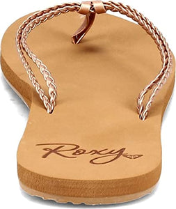 Braided Leather Flip Flop Sandal in Rose Gold