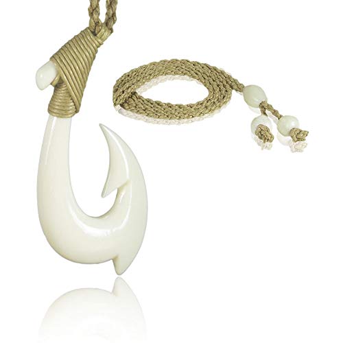 Moana Inspired Hand Carved Bone Fish Hook Necklace for Men – Lizzie Lahaina  Couture Swimwear Made In Maui