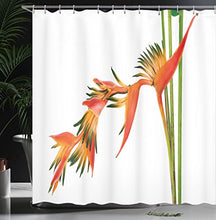 Load image into Gallery viewer, Bird of Paradise Shower Curtain Cloth Fabric Bathroom Decor Set with Hooks, 69&quot; W x 75&quot; L, Green Orange