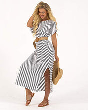 Load image into Gallery viewer, Maxi Dress Striped Irregular Long Dresses Casual Loose Kaftan Round Neck Sundress B-Stripe XL