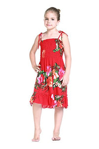 Girl Red Floral Hawaiian Luau Dress in Various Styles