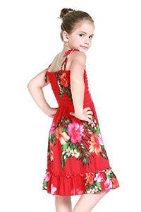 Girl Red Floral Hawaiian Luau Dress in Various Styles