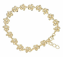 Load image into Gallery viewer, 925 Sterling silver yellow gold plated Hawaiian 8mm cz plumeria flower bracelet 7&quot;: Jewelry