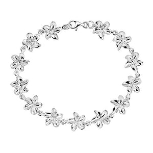 Hawaiian Plumeria .925 Sterling Silver Link Bracelet: Jewelry