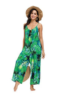 Jungle Green Women's Scoop Neck Floral Wide Leg Pants Jumpsuit (up to 3XL)