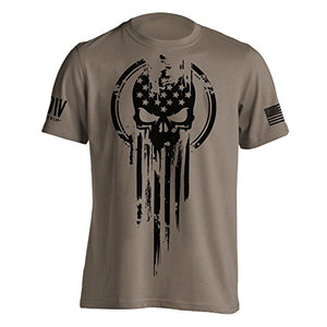 Dion Wear American Warrior Flag Skull Military T-Shirt: Clothing