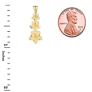 Elegant 10k Yellow Gold Hawaiian Plumeria Flowers Charm Pendant Necklace, 16"
