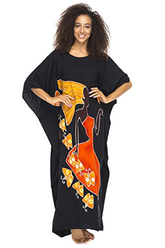 Womens Beach Dress Maxi Caftan Long Poncho Butterfly Dancer Black