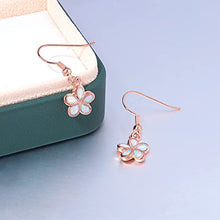 Load image into Gallery viewer, Rose Gold Plated Floral Drop Earrings with Opal inlay