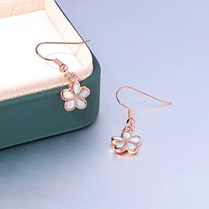 Rose Gold Plated Floral Drop Earrings with Opal inlay
