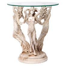 Load image into Gallery viewer, The Greek Muses Glass Topped Side Table, 20 Inch, Antique Stone