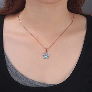 14K Rose Gold Plated Flower Pendant Necklace with Pink Opal Inlay