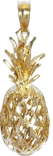 14K Solid Yellow Gold Hawaiian 3D Pineapple Necklace Pendant