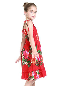 Girl Red Floral Hawaiian Luau Dress in Various Styles