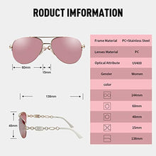 Load image into Gallery viewer, Aviator Sunglasses for Women Metal Frame UV400 Mirrored Sunglasses (pink&amp;white)
