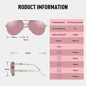Aviator Sunglasses for Women Metal Frame UV400 Mirrored Sunglasses (pink&white)