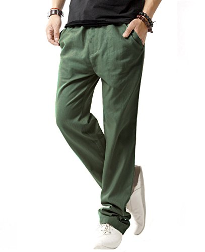 SIR7 Men's Linen Casual Lightweight Drawstrintg Elastic Waist Summer Beach Pants