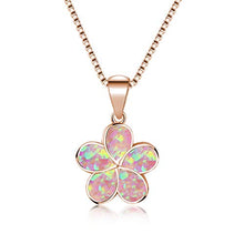 Load image into Gallery viewer, 14K Rose Gold Plated Flower Pendant Necklace with Pink Opal Inlay