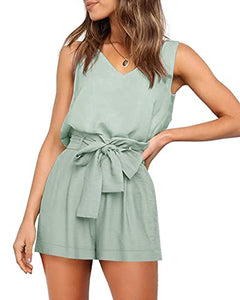Pastel Two Piece High Waisted Belted Wide Short Romper