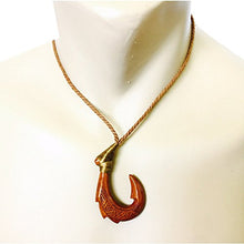 Load image into Gallery viewer, Large Koa Wood Hand Carved Fish Hook Necklace