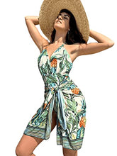Load image into Gallery viewer, One Piece Tropical Print Halter Swimsuit with Cover Up