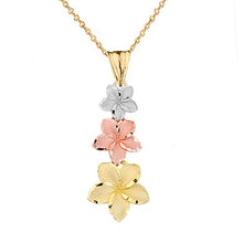 Load image into Gallery viewer, 14k White Gold/Yellow Gold/Rose Gold Hawaiian Plumeria Pendant Necklace 16&quot;