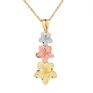 14k White Gold/Yellow Gold/Rose Gold Hawaiian Plumeria Pendant Necklace 16"