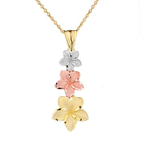 14k White Gold/Yellow Gold/Rose Gold Hawaiian Plumeria Pendant Necklace 16