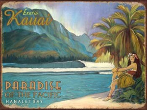 Exotic Kauai Metal Sign: Surfing and Tropical Decor Wall Accent