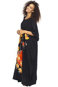 Womens Beach Dress Maxi Caftan Long Poncho Butterfly Dancer Black
