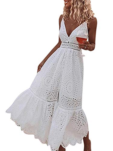 White Eyelet Embroidery Button Down Summer Sun Dress