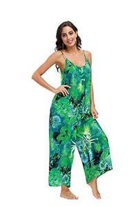 Jungle Green Women's Scoop Neck Floral Wide Leg Pants Jumpsuit (up to 3XL)
