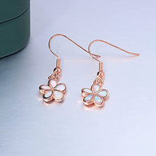 Load image into Gallery viewer, Rose Gold Plated Floral Drop Earrings with Opal inlay