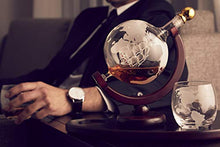 Load image into Gallery viewer, Whiskey Decanter Globe Set with 2 Etched Globe Whisky Glasses - for Liquor, Scotch, Bourbon, Vodka - 850ml