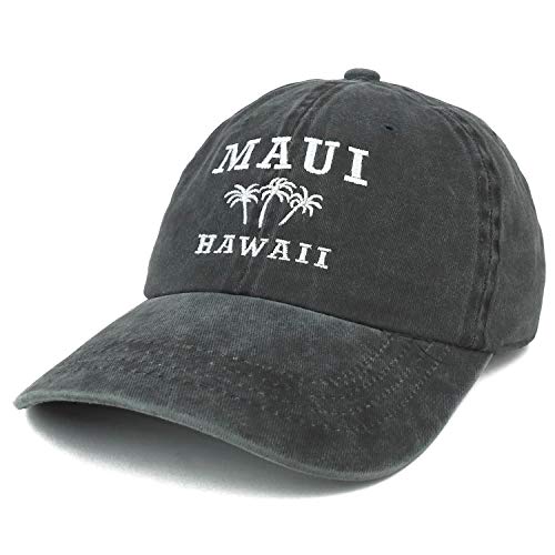 Maui Hawaii with Palm Tree Embroidered Unstructured Baseball Cap