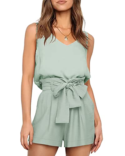 Pastel Two Piece High Waisted Belted Wide Short Romper