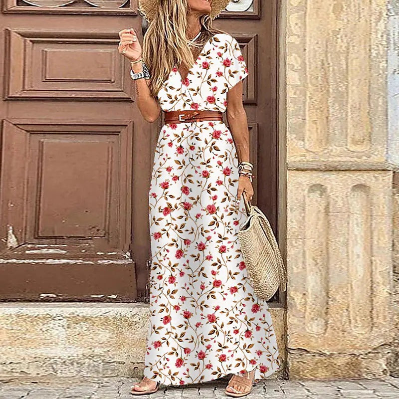 Casual V Neck Boho Chic Maxi Dress with Belt – Lizzie Lahaina Couture Swimwear Made In Maui Casual V Neck Boho Chic Maxi Dress with Belt – Lizzie Lahaina Couture Swimwear Made In Maui