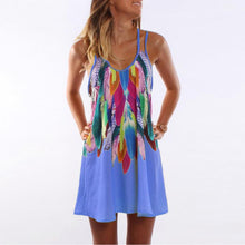 Load image into Gallery viewer, Feather Print Boho Chic Beach Dress