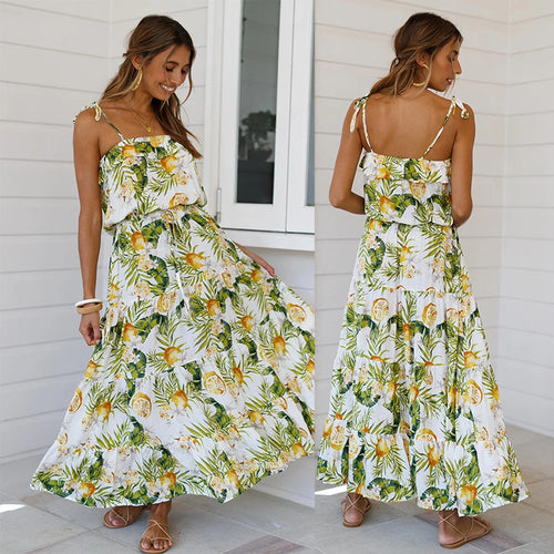 Tropical Rainforest Print Sun Dress with Spaghetti Straps