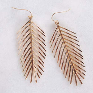 Long Hanging Tropical Tree Frond Drop Earrings