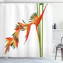 Load image into Gallery viewer, Bird of Paradise Shower Curtain Cloth Fabric Bathroom Decor Set with Hooks, 69&quot; W x 75&quot; L, Green Orange