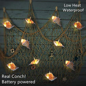 Ocean Real Conch 10 LED String Lights 9.0Ft Waterproof Battery Operated Warm White with Timer Control