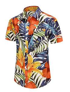 Men's Front-Pocket Casual Button Down Tropical Floral Shirt