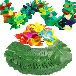 53pcs  Feaux Tropical Palm Leaves  and Hibiscus