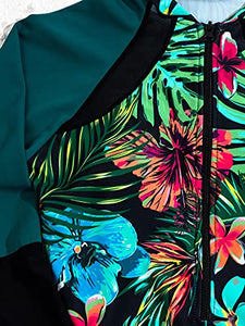 UPF 50+ Rash Guard Long Sleeve Floral Print Wetsuit