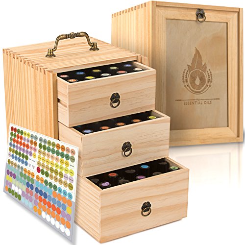 Essential Oil Box - Wooden Storage Case With Handle. Holds 75