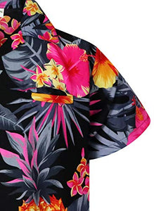 Hawaiian Shirt, Short sleeve, Pineapple, Black Grey - up to 6XL