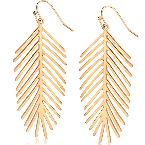 Long Hanging Tropical Tree Frond Drop Earrings