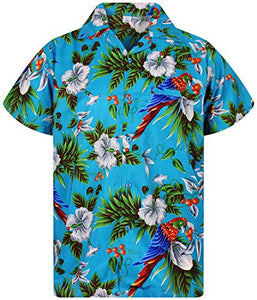 Hawaiian Shirt, Parrot Cherry, Turquoise, XS